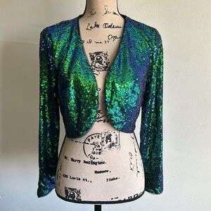Belle Poque Elegant Retro Sequined Cropped Open Cardigan Jacket Size Medium NWT